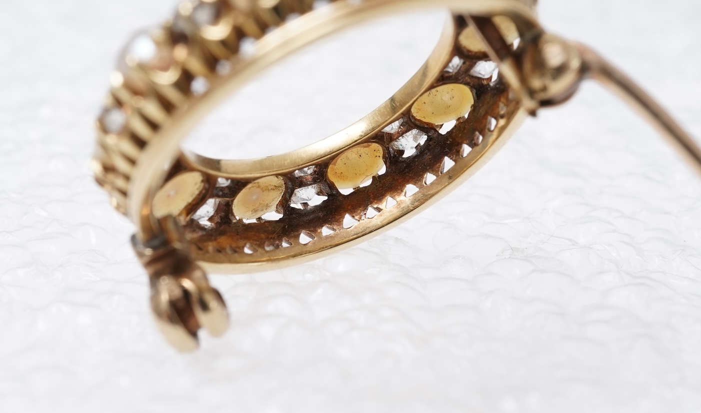 A late Victorian split pearl and diamond brooch, circa 1900